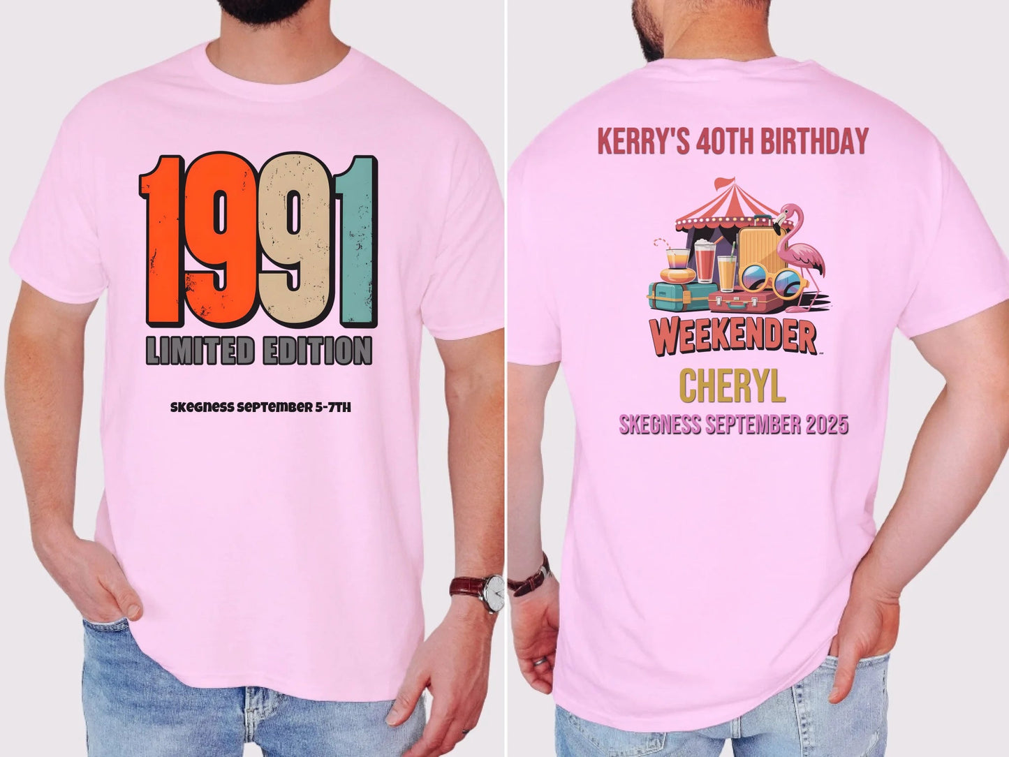 1991 Limited Edition - Adult Weekender Front and Back Personalised Unisex Heavy T-Shirt - 90s - Adult Weekender