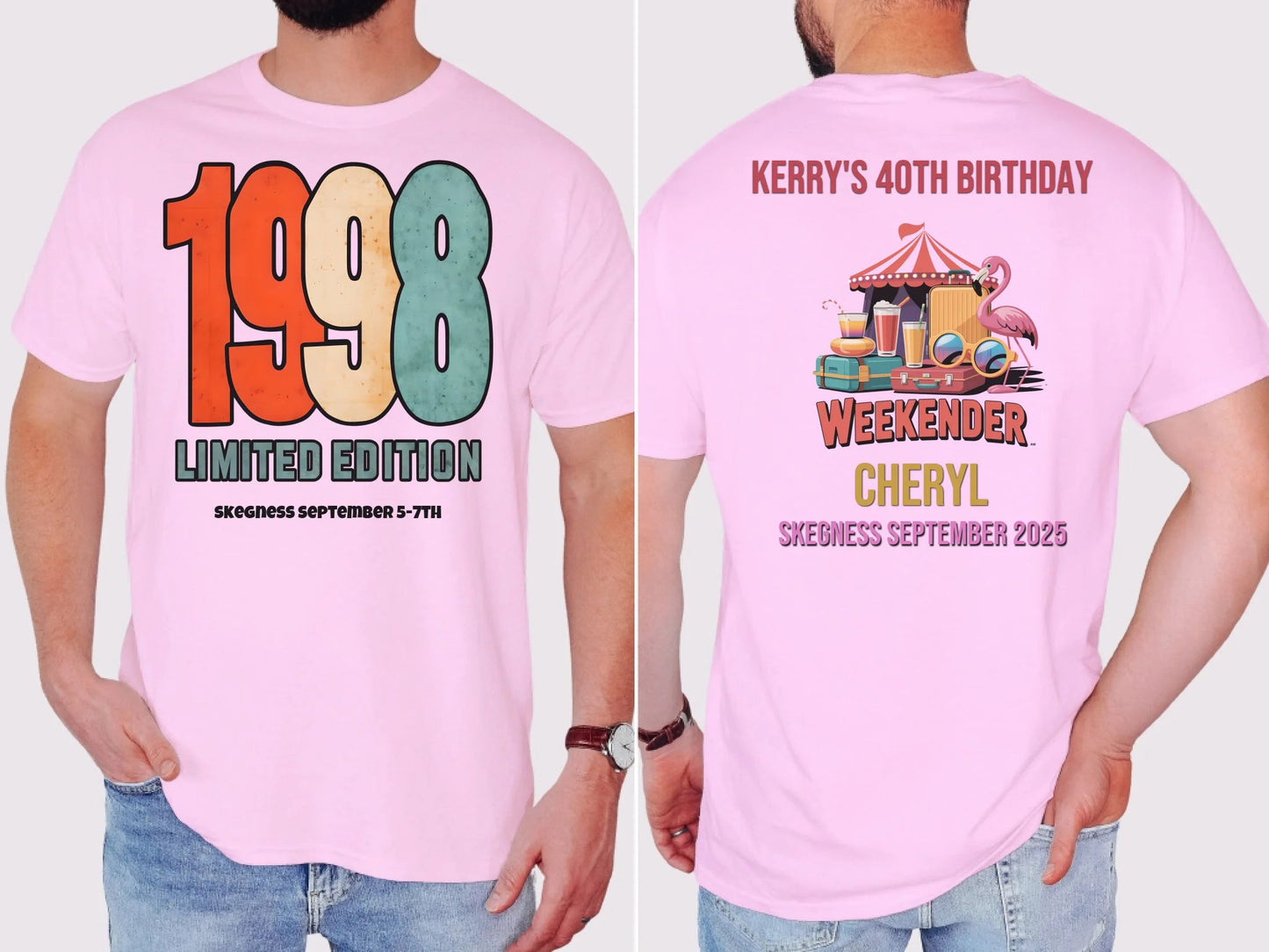 1998 Limited Edition - Adult Weekender Front and Back Personalised Unisex Heavy T-Shirt - 90s - Adult Weekender