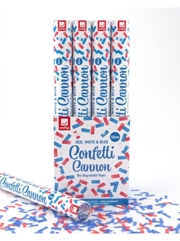 50cm Confetti Cannon, Red, White & Blue, DB of 12 - Adult Weekender