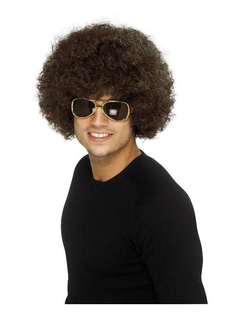 70s Funky Afro Wig, Brown - Adult Weekender