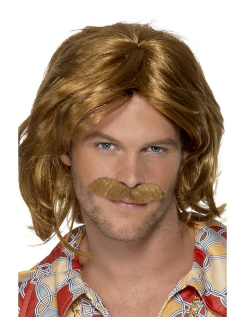 70s Super Trouper Wig & Moustache, Brown - Adult Weekender