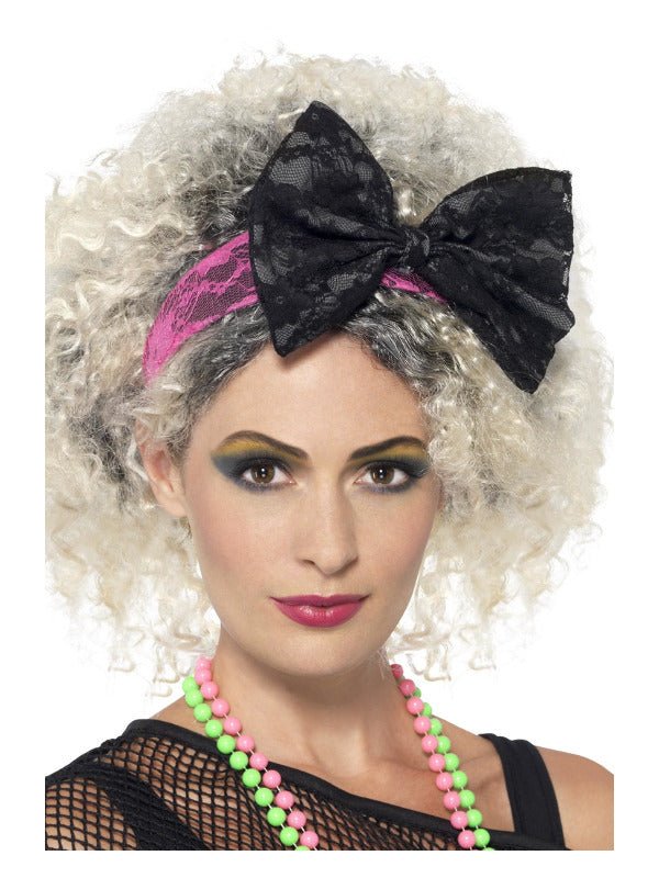 80s Lace Headband, Black & Pink - Adult Weekender
