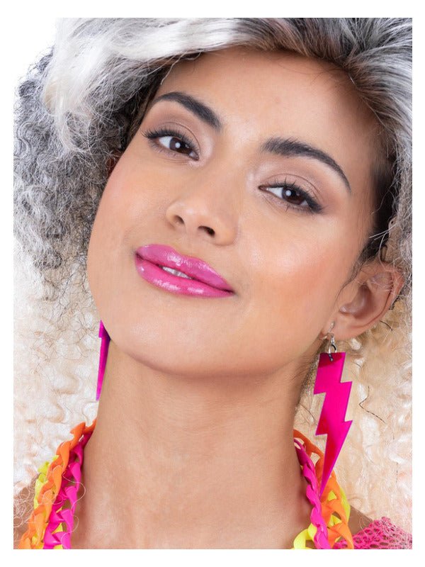 80s Neon Lightning Bolt Earrings, Pink - Adult Weekender