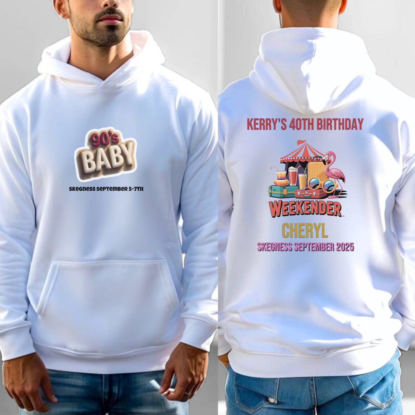 90s Baby 2 - Adult Weekender Front and Back Personalised Unisex Heavy T-Shirt or Hoodie - 90s - Adult Weekender