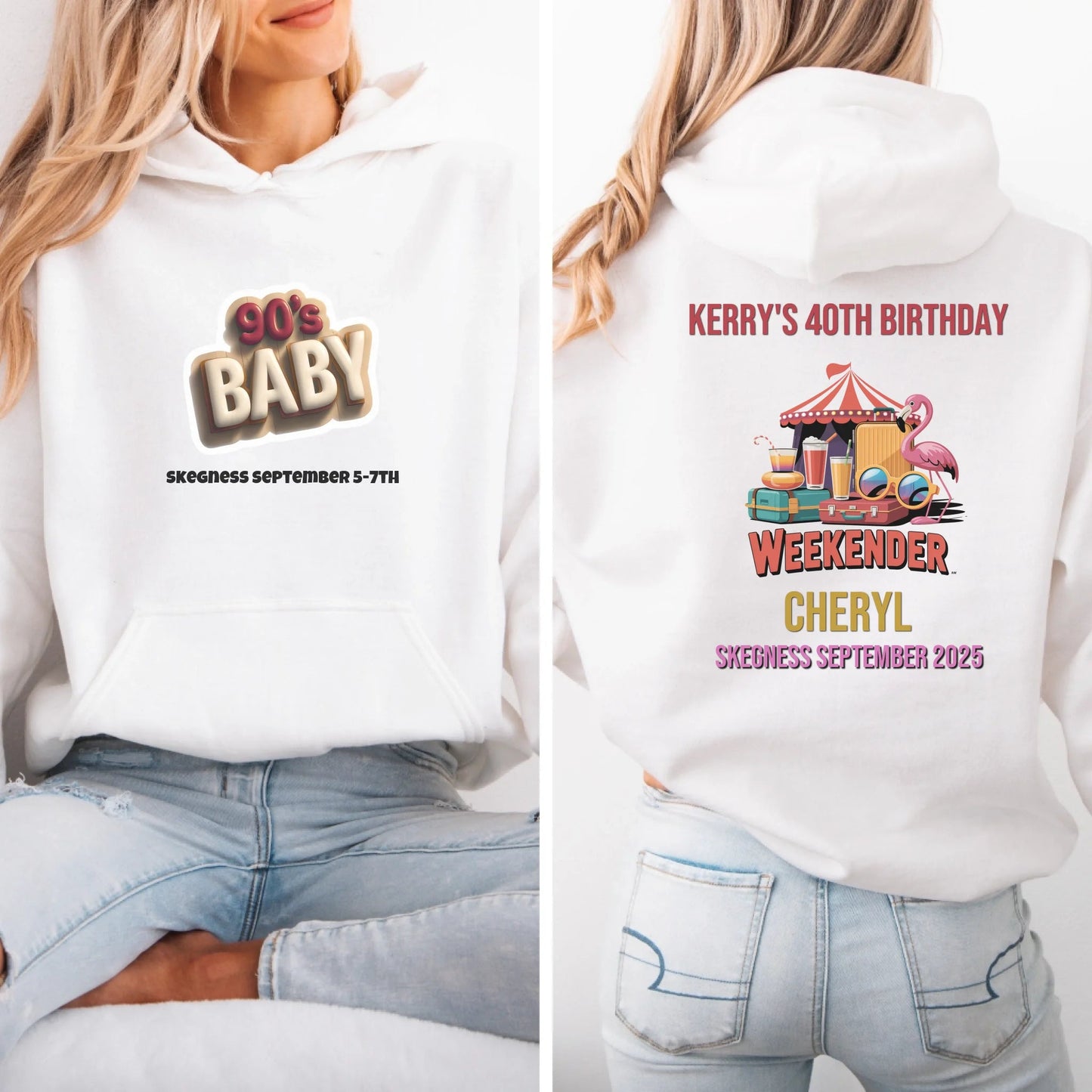 90s Baby 2 - Adult Weekender Front and Back Personalised Unisex Heavy T-Shirt or Hoodie - 90s - Adult Weekender