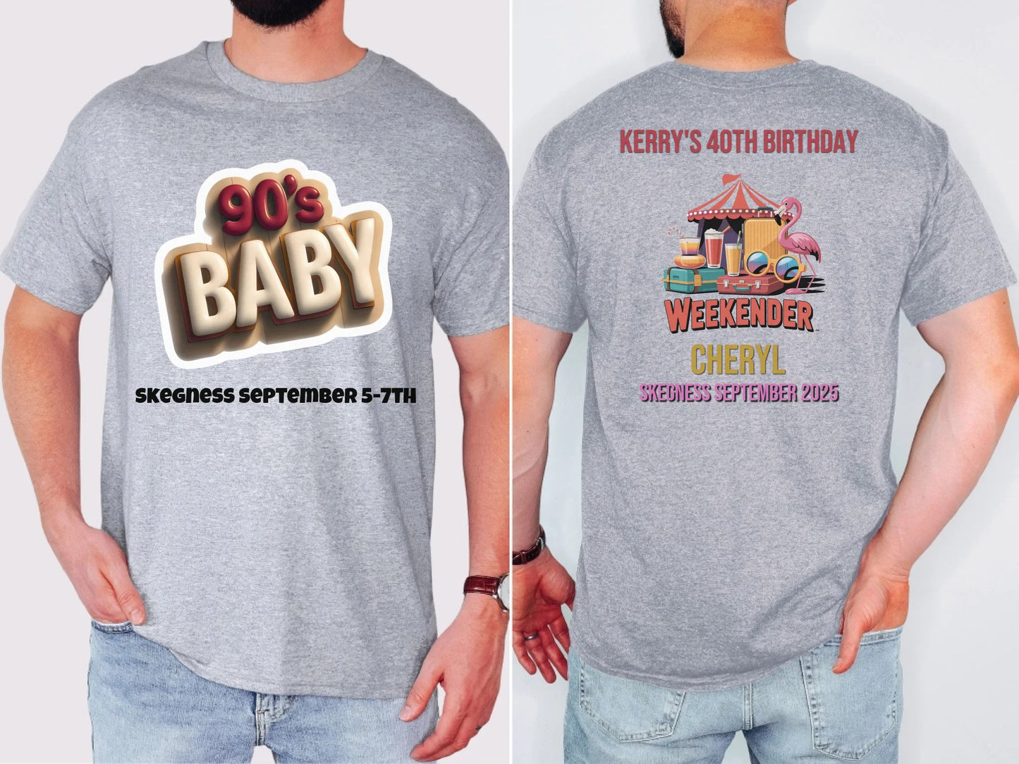 90s Baby 2 - Adult Weekender Front and Back Personalised Unisex Heavy T-Shirt or Hoodie - 90s - Adult Weekender