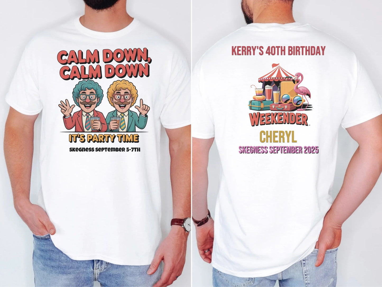 Calm Down Calm Down - Adult Weekender Front and Back Personalised Unisex Heavy T-Shirt or Hoodie - 90s - Adult Weekender