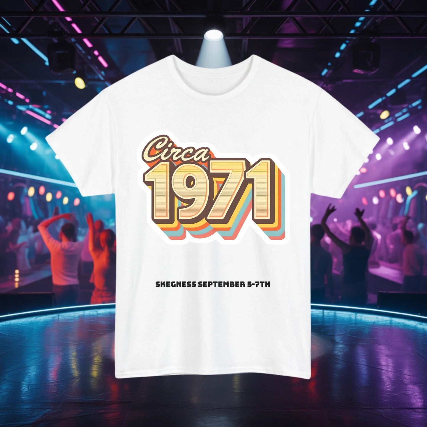 Circa 1971 - Adult Weekender Front and Back Personalised Unisex Heavy T-Shirt 70s - Adult Weekender
