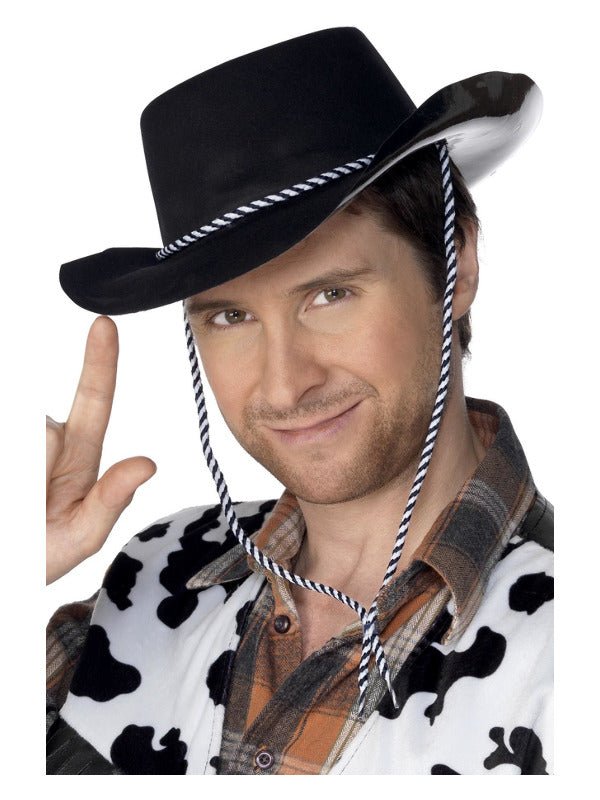 Cowboy Hat, Flocked Plastic, Black - Adult Weekender