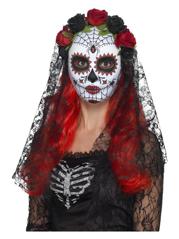 Day of the Dead Senorita Mask, Full Face, Red & Bl - Adult Weekender