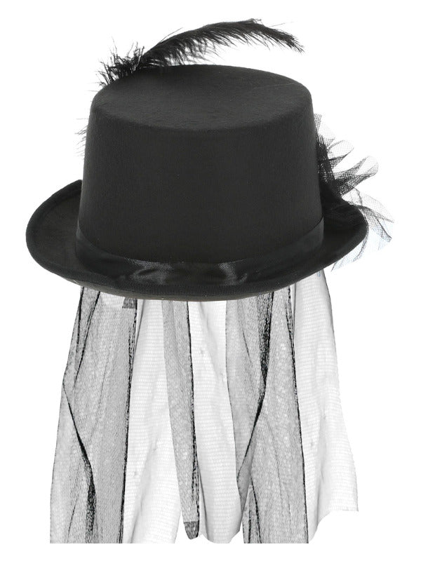 Deluxe Ladies Victorian Top Hat, with Elastic, Bla - Adult Weekender