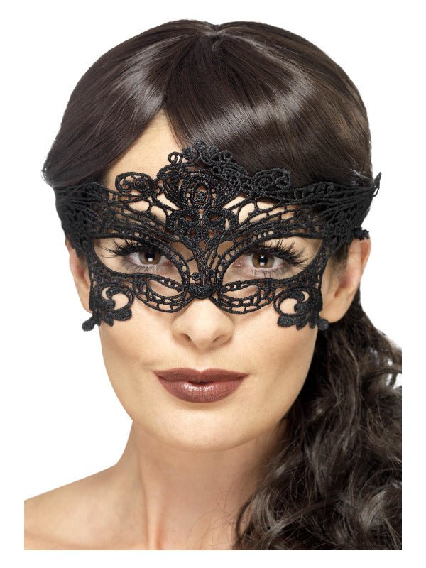 Embroidered Lace Filigree Heart Eyemask, Black - Adult Weekender