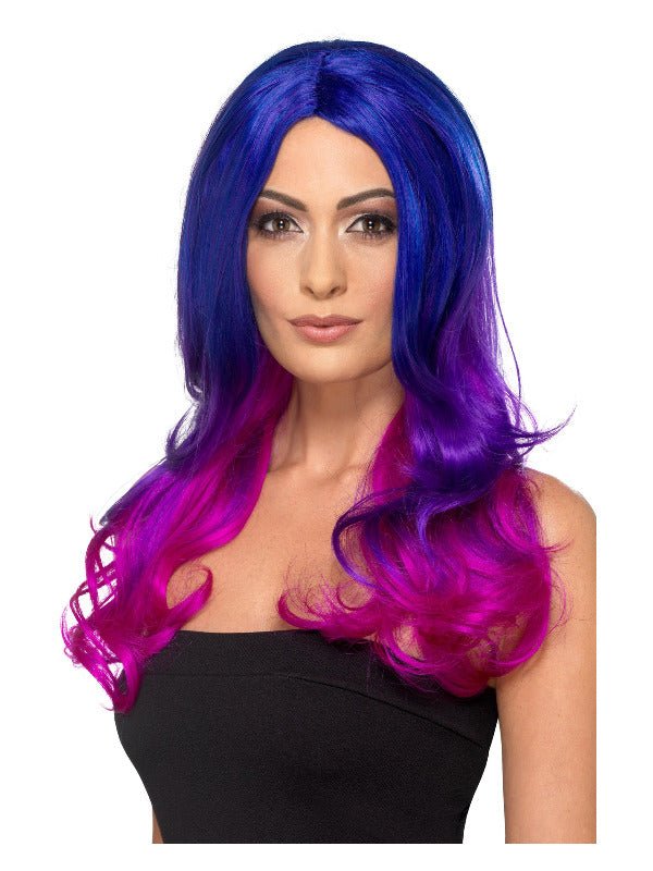 Fashion Ombre Wig, Wavy, Long, Blue & Pink - Adult Weekender