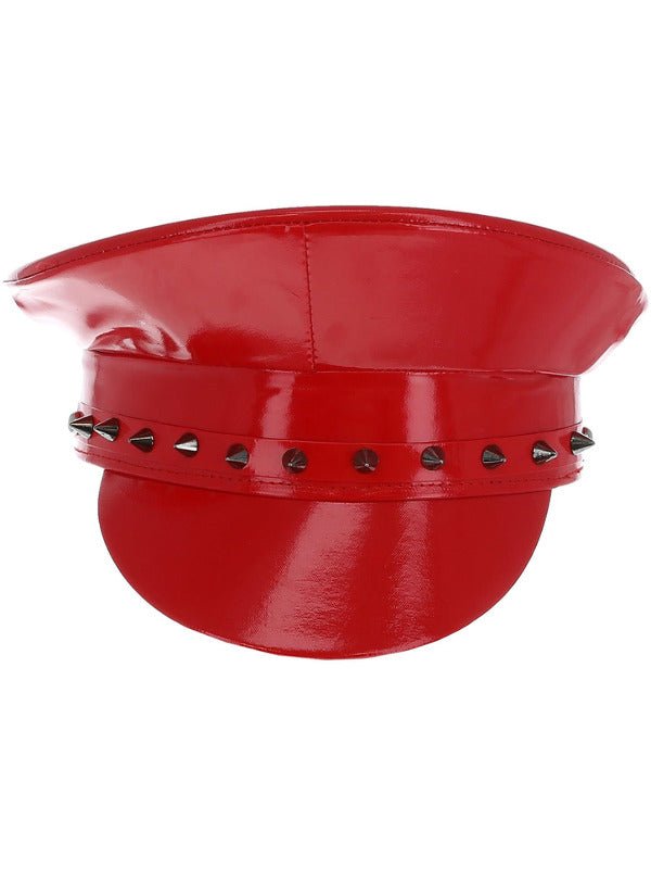 Fever Deluxe Red Wetlook Studded Captains Hat - Adult Weekender