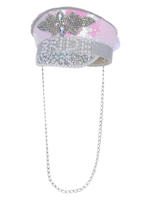Fever Deluxe Sequin & Pearl Bride Captains Hat - Adult Weekender