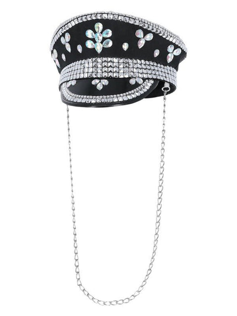 Fever Deluxe Sequin Studded Captains Hat, Black - Adult Weekender