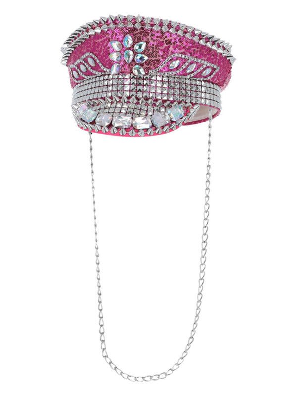 Fever Deluxe Sequin Studded Captains Hat, Hot Pink - Adult Weekender