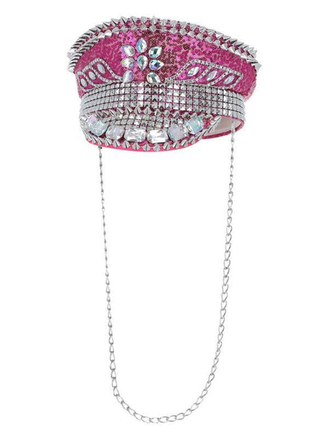 Fever Deluxe Sequin Studded Captains Hat, Hot Pink - Adult Weekender