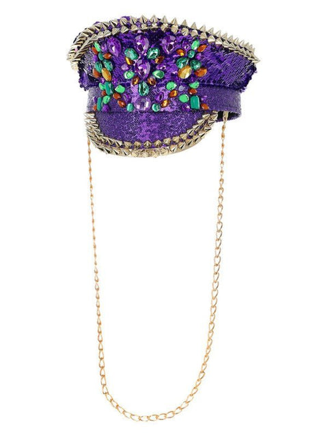 Fever Deluxe Sequin Studded Captains Hat, Purple - Adult Weekender