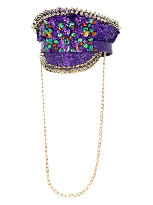 Fever Deluxe Sequin Studded Captains Hat, Purple - Adult Weekender