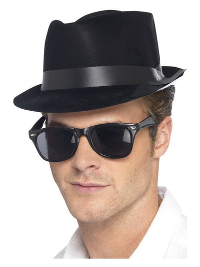Flocked Fedora Hat, Black - Adult Weekender