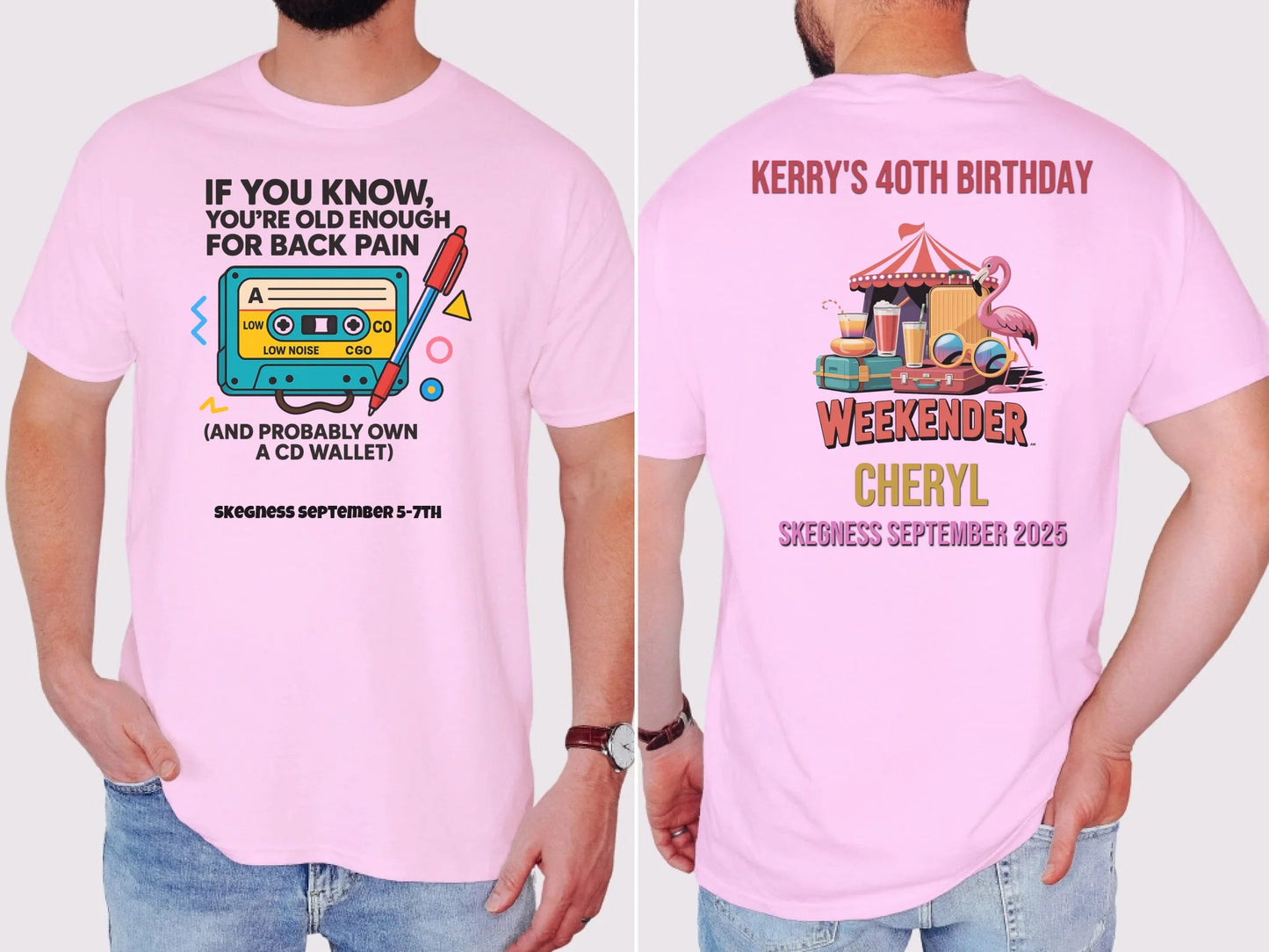 If you Know you're old enough for back pain - Adult Weekender Front and Back Personalised Unisex Heavy T-Shirt - 90s - Adult Weekender