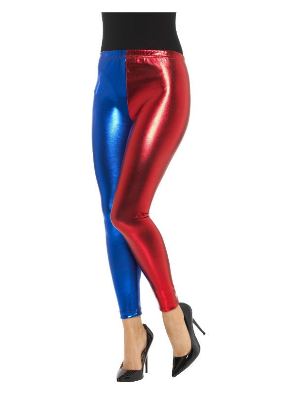 Jester Cosplay Leggings, Metallic, Blue & Red - Adult Weekender
