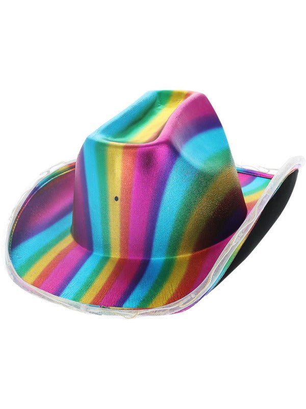 LED Light Up Metallic Cowboy Hat, Rainbow - Adult Weekender