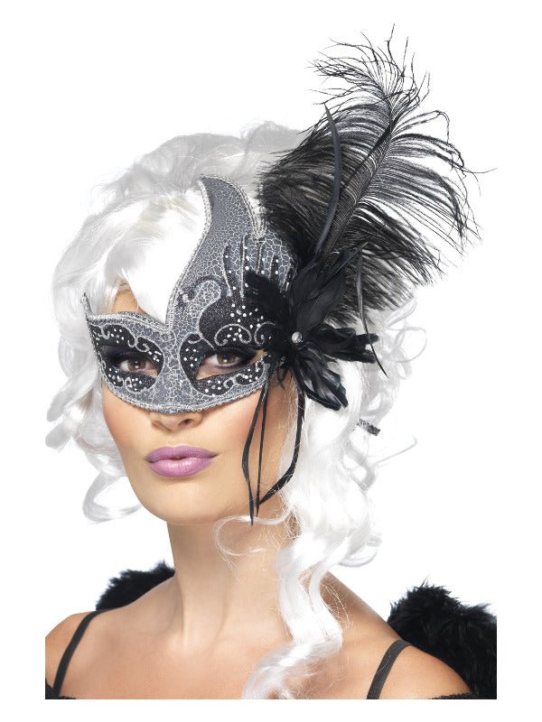 Masquerade Dark Angel Eyemask, Silver & Black - Adult Weekender