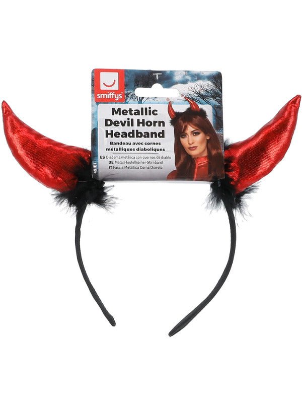Metallic Devil Horn Headband, Red & Black - Adult Weekender