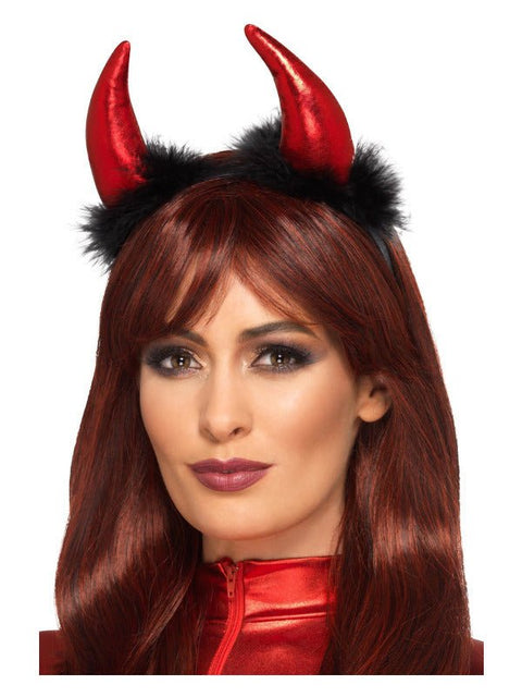 Metallic Devil Horn Headband, Red & Black - Adult Weekender