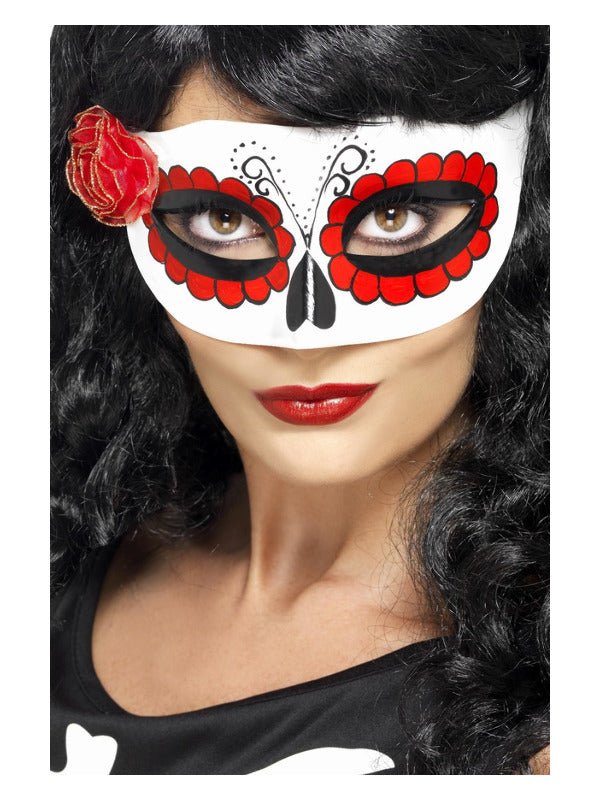 Mexican Day Of The Dead Eyemask, White & Red - Adult Weekender