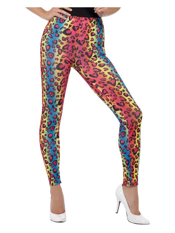 Neon Leopard Print Leggings, Multi - Coloured - Adult Weekender