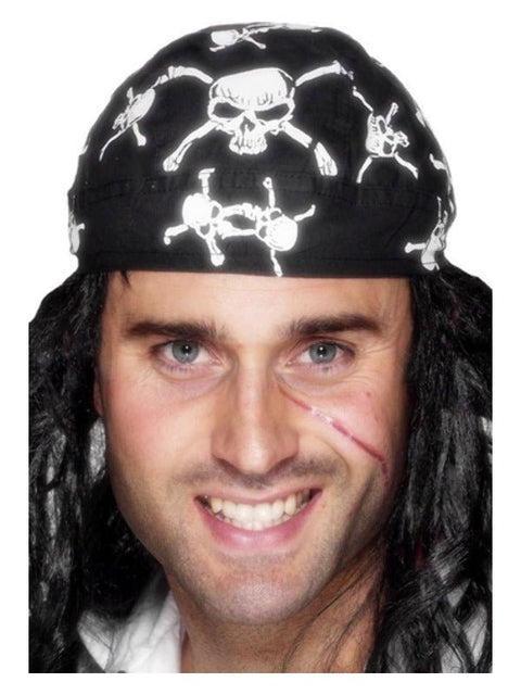 Pirate Bandana, Skull and Crossbones Design, Black - Adult Weekender