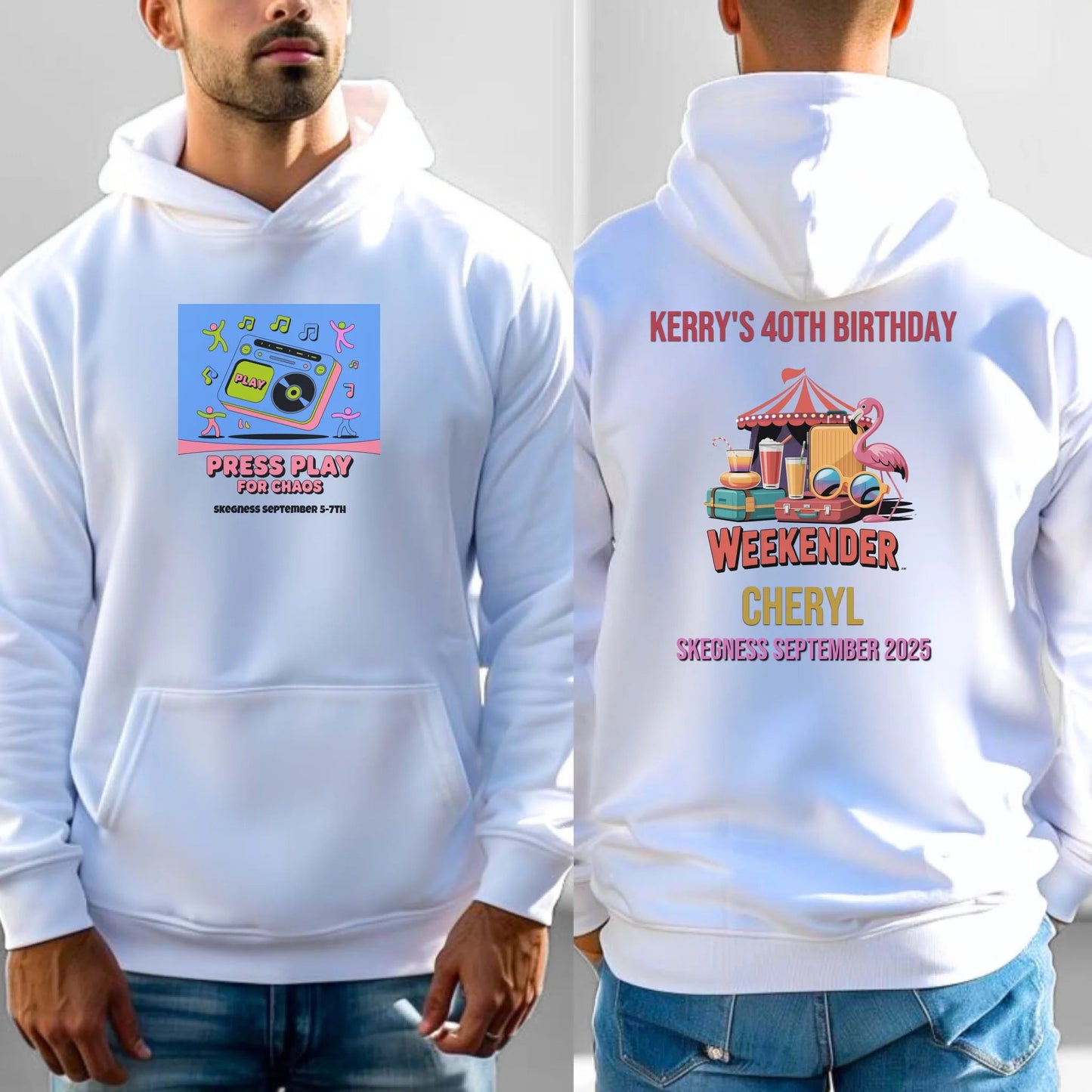 Press Play for Chaos - Adult Weekender Front and Back Personalised Unisex Heavy T-Shirt or Hoodie - 90s - Adult Weekender