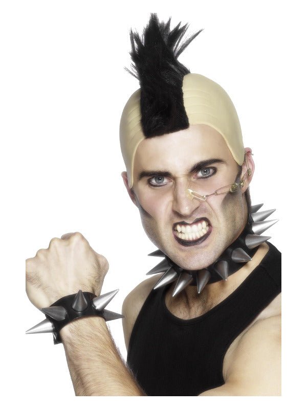 Punk Choker and Wristband, Silver - Adult Weekender