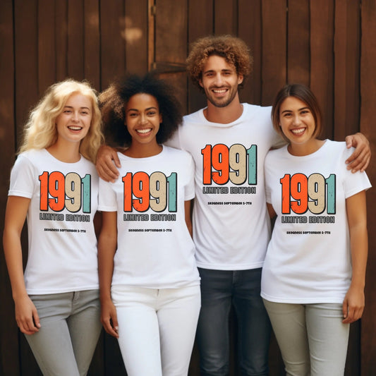 1991 Limited Edition - Adult Weekender Front and Back Personalised Unisex Heavy T-Shirt - 90s - Adult Weekender
