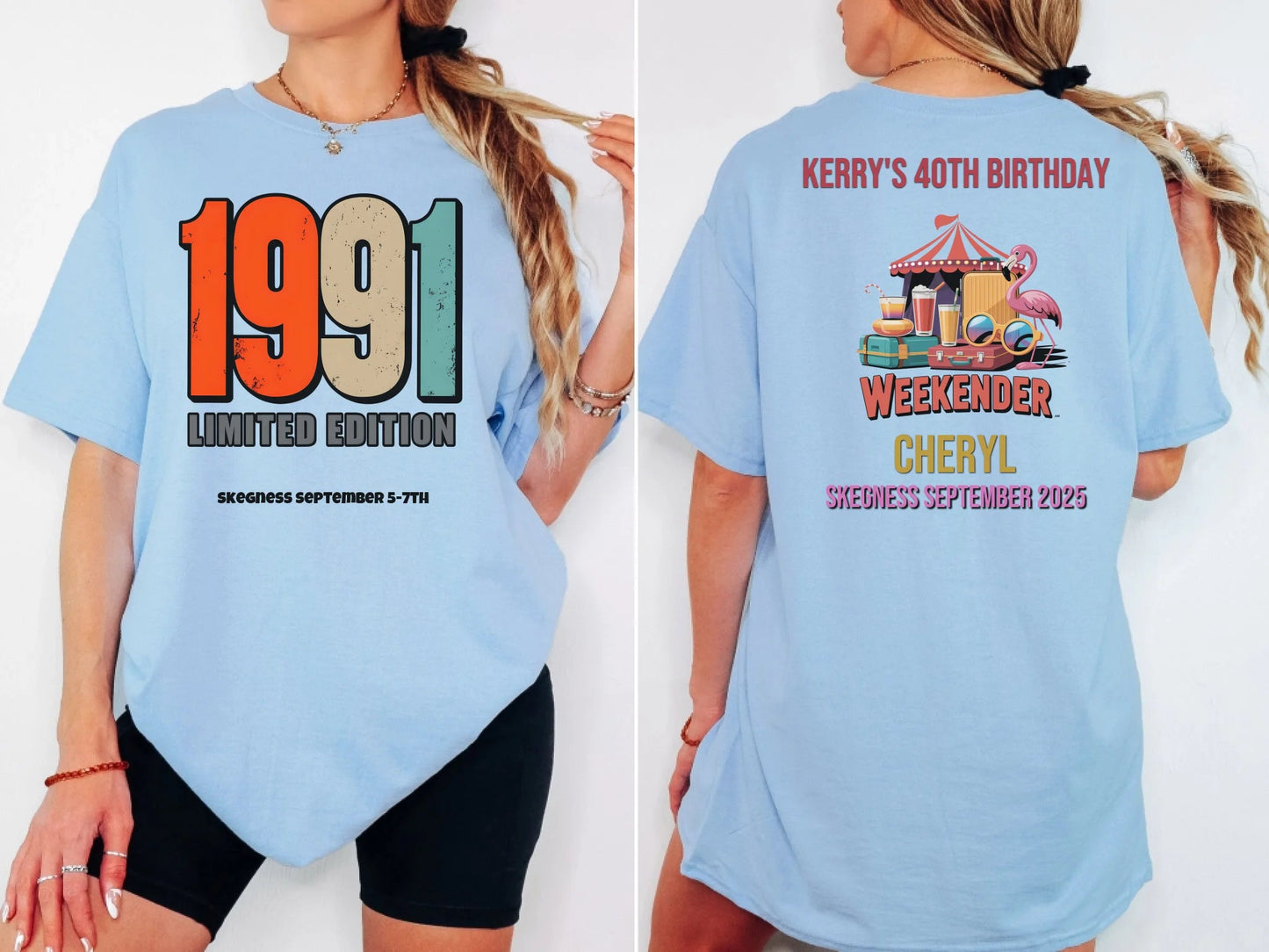 1991 Limited Edition - Adult Weekender Front and Back Personalised Unisex Heavy T-Shirt - 90s - Adult Weekender