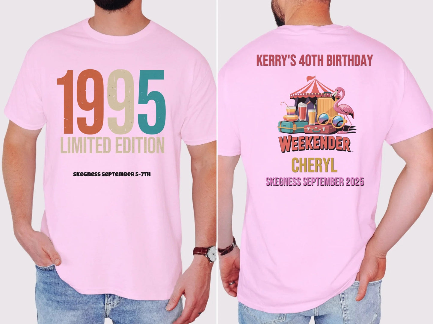 1995 Limited Edition - Adult Weekender Front and Back Personalised Unisex Heavy T-Shirt - 90s - Adult Weekender