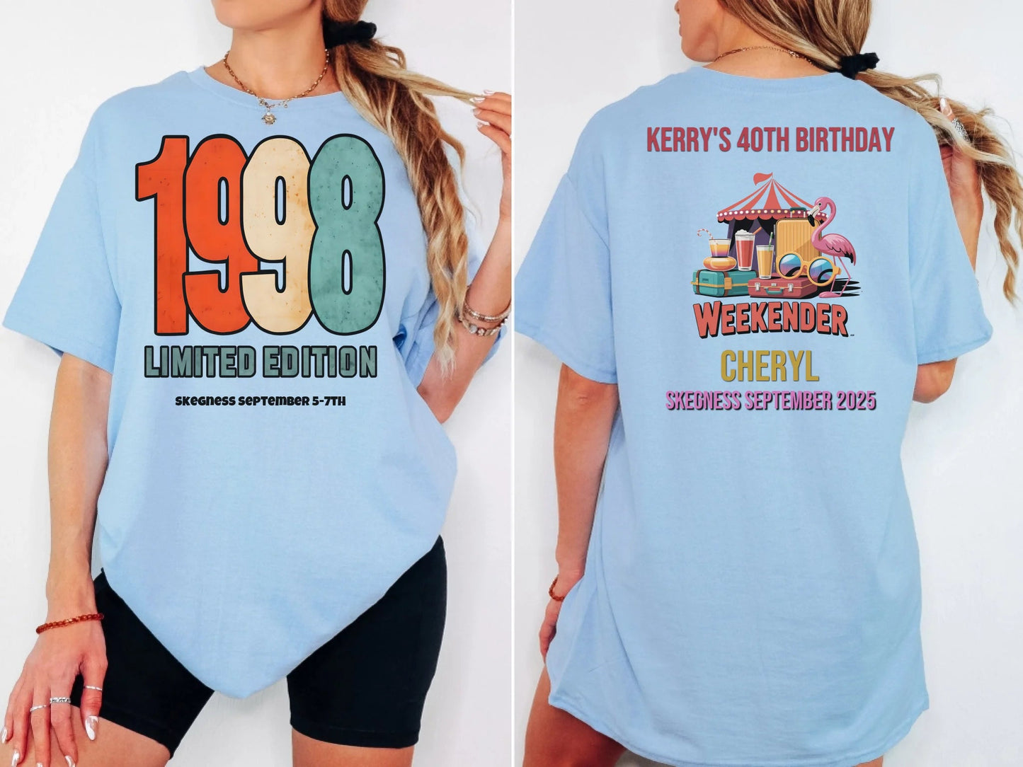 1998 Limited Edition - Adult Weekender Front and Back Personalised Unisex Heavy T-Shirt - 90s - Adult Weekender