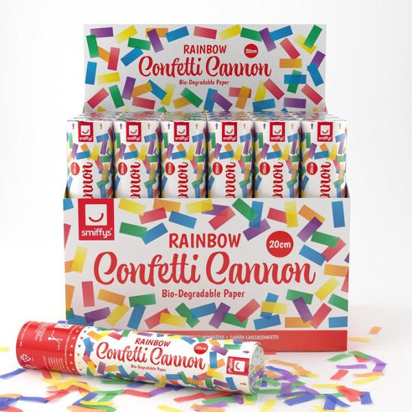 20cm Party Time Confetti Cannon, Rainbow, DB of 24 - Adult Weekender