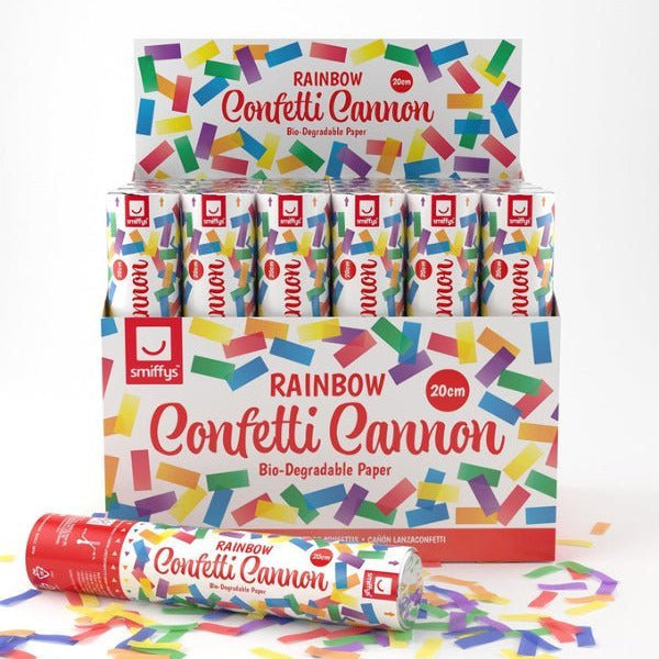 20cm Party Time Confetti Cannon, Rainbow, DB of 24 - Adult Weekender