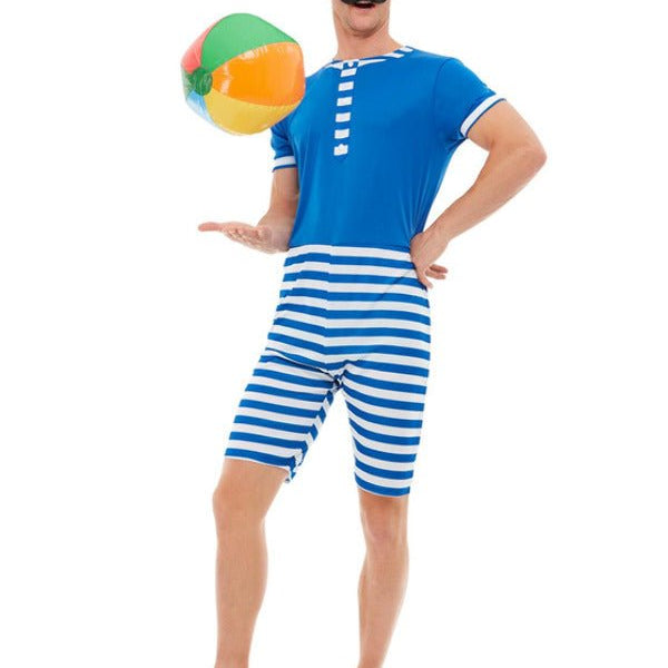 20s Bathing Suit Costume, Blue & White - Adult Weekender