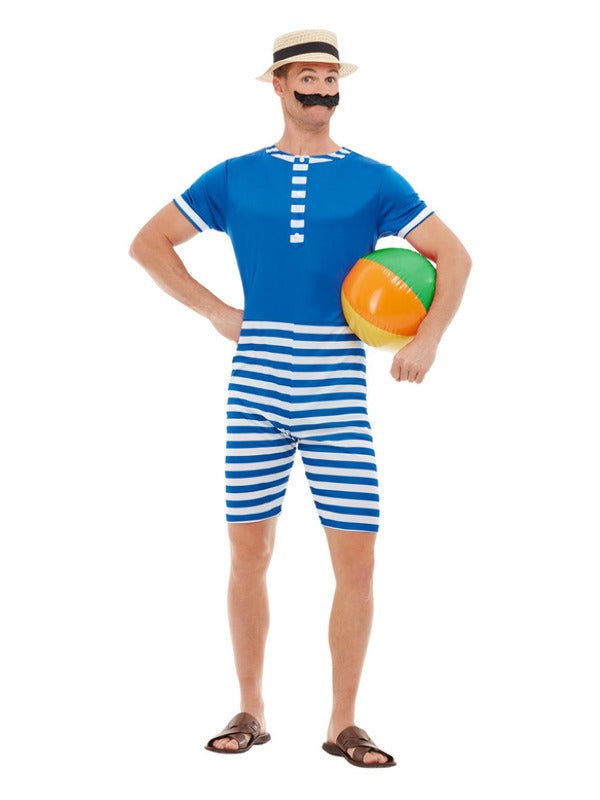 20s Bathing Suit Costume, Blue &amp; White - Adult Weekender