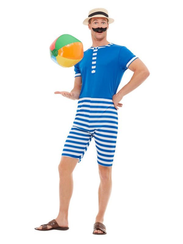 20s Bathing Suit Costume, Blue & White - Adult Weekender