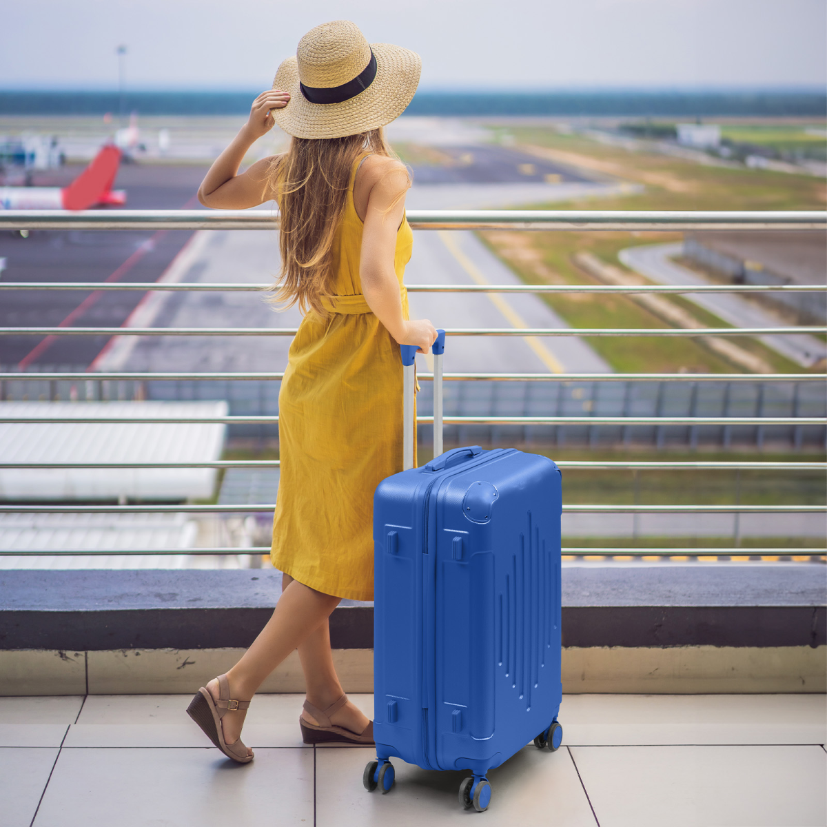 Premium ABS Luggage Suitcase with Non-TSA Lock – 24in Deep Blue