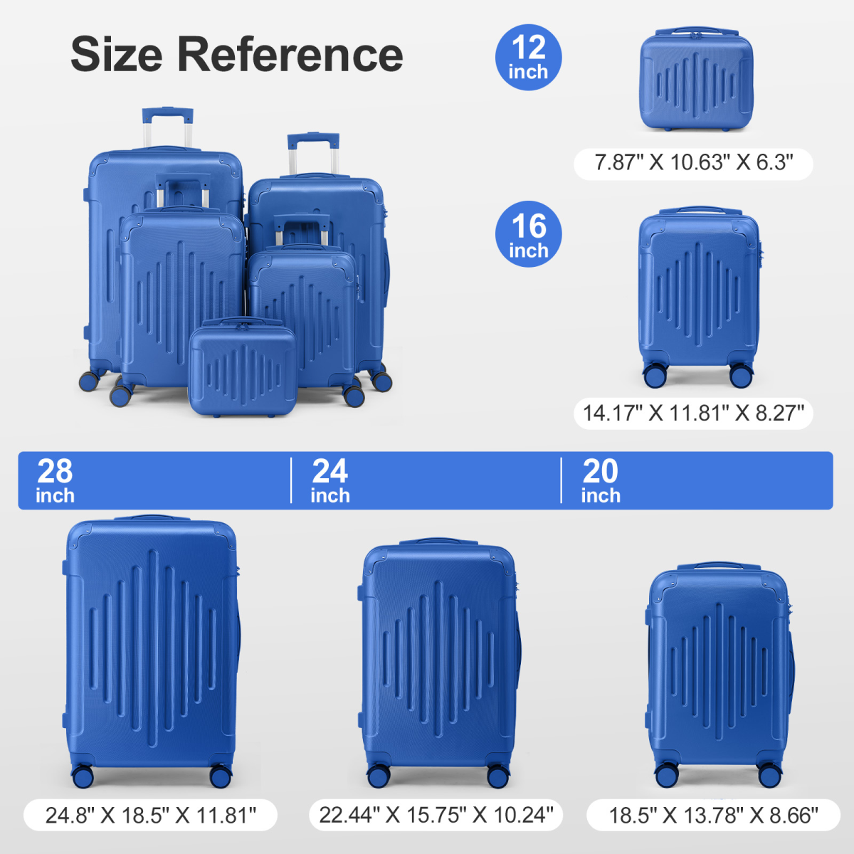 Premium ABS Luggage Suitcase with Non-TSA Lock – 24in Deep Blue