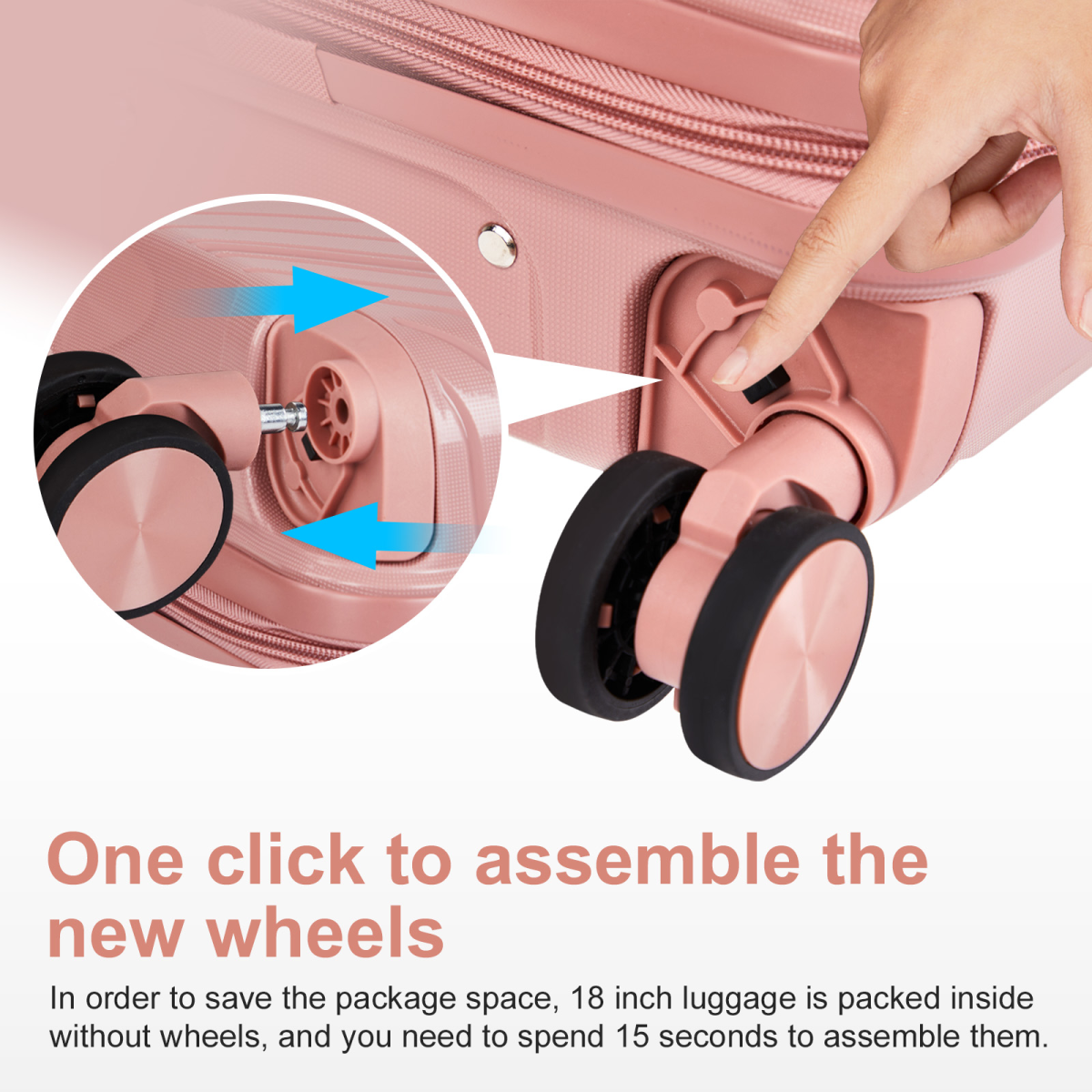 4-Piece Luggage Set with 2-Piece Handbag & 8-Piece Toiletry Kit – Rose Gold PP Suitcase + Beige Travel Accessories