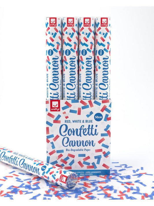 50cm Confetti Cannon, Red, White &amp; Blue, DB of 12 - Adult Weekender