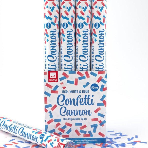50cm Confetti Cannon, Red, White & Blue, DB of 12 - Adult Weekender